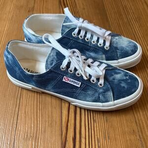 Superga denim bleached tie dyed low top unisex sneakers SIZE 8